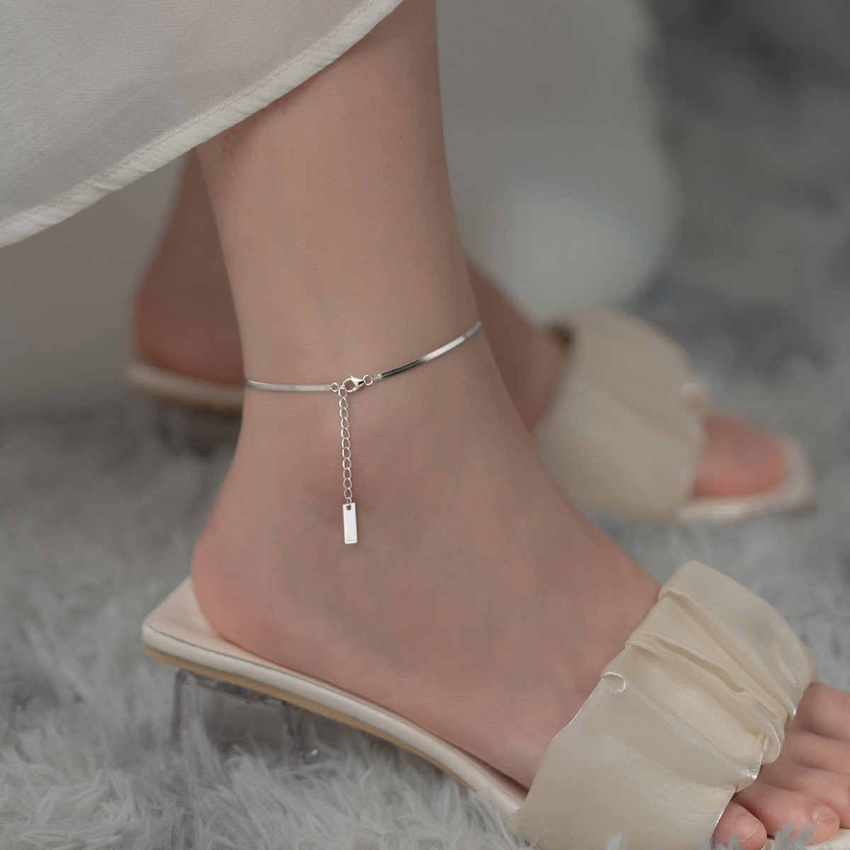 S925 Silver Snake Bone Chain Anklet