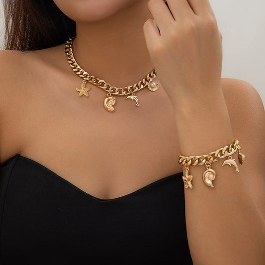 Dolphin Starfish Pendant Choker Necklace