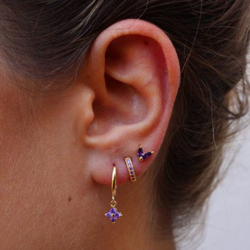 Floral Clover Stacked Earrings Set