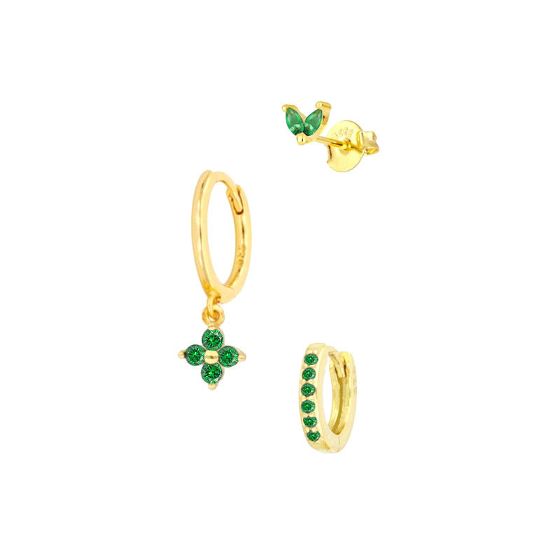 Floral Clover Stacked Earrings Set