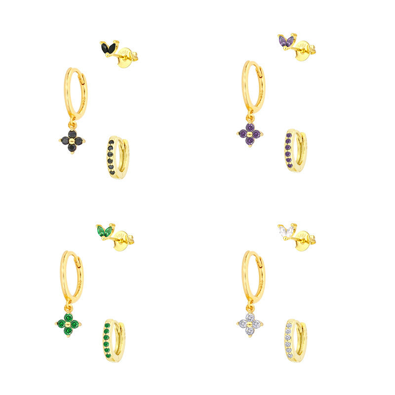 Floral Clover Stacked Earrings Set