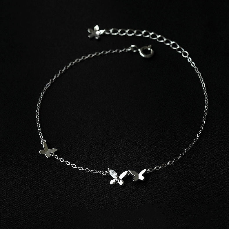 S925 Butterfly Zircon Anklet