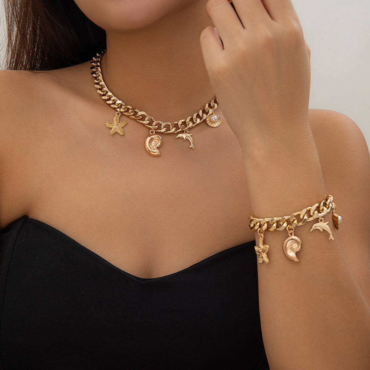 Dolphin Starfish Pendant Choker Necklace