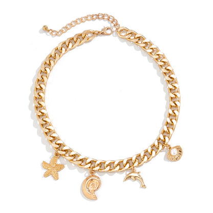 Dolphin Starfish Pendant Choker Necklace