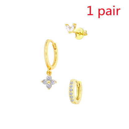 Floral Clover Stacked Earrings Set