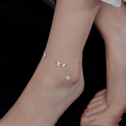 S925 Butterfly Zircon Anklet