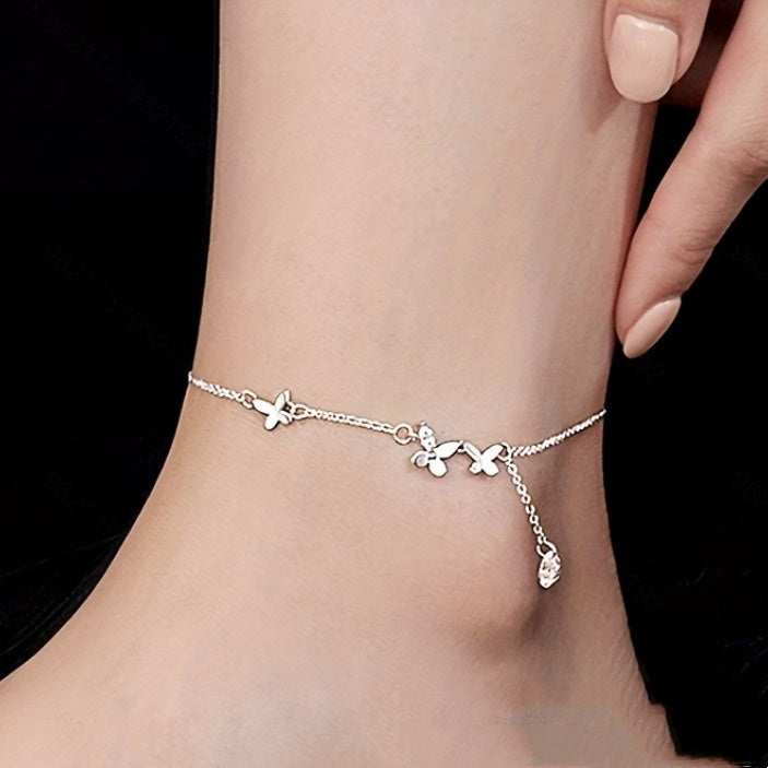 S925 Butterfly Zircon Anklet