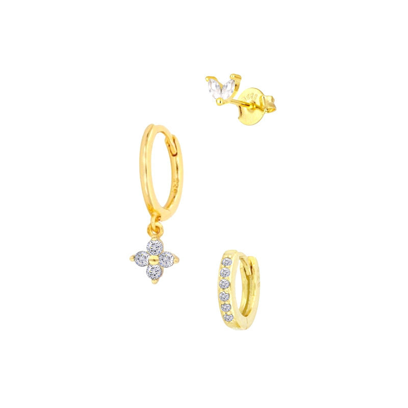 Floral Clover Stacked Earrings Set