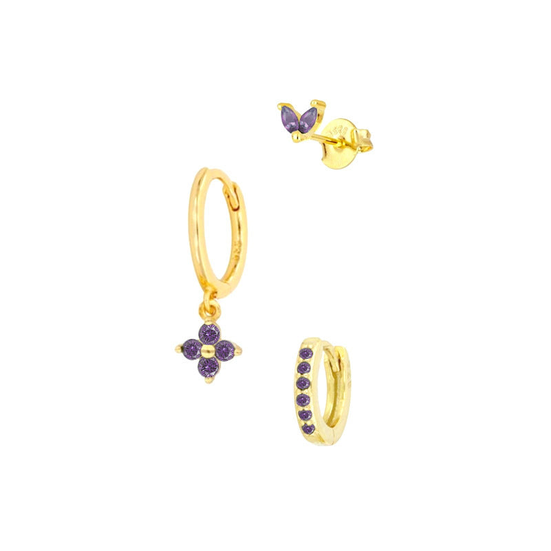Floral Clover Stacked Earrings Set